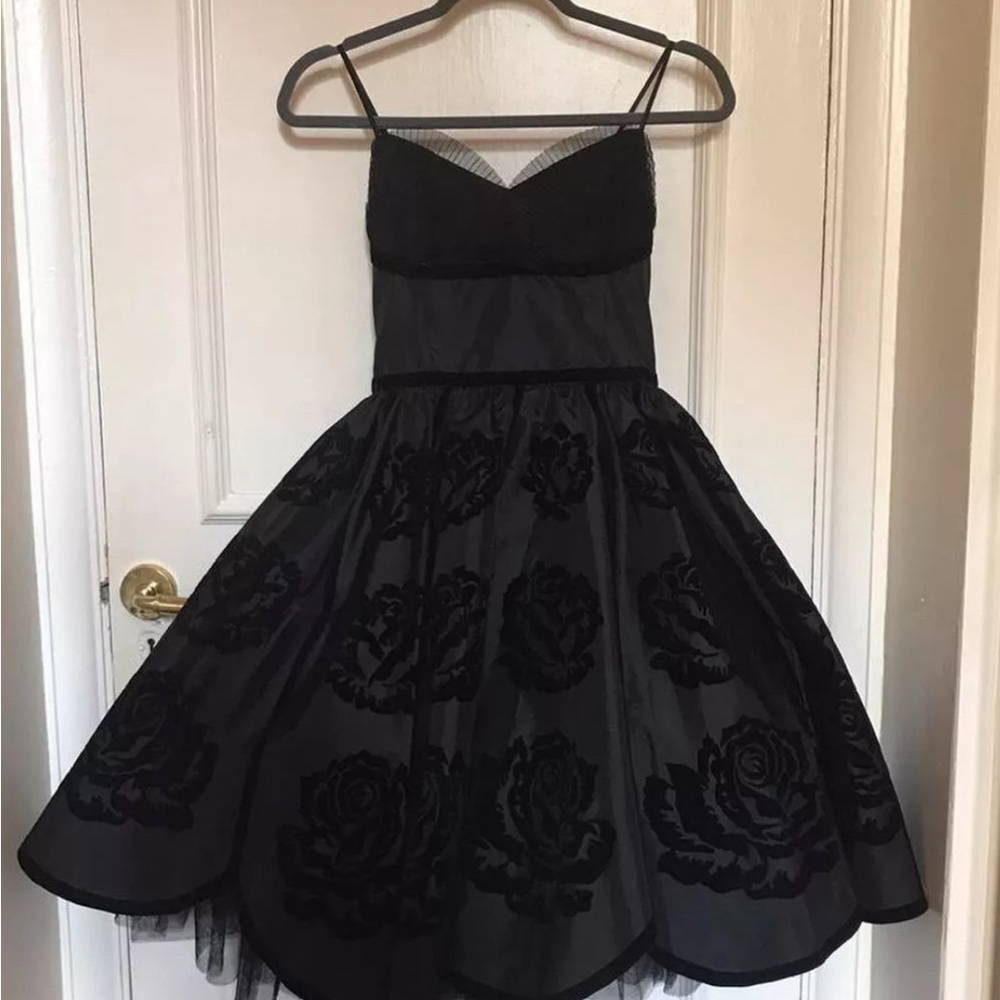 Betsey Johnson Crushed velvet roses skater flare